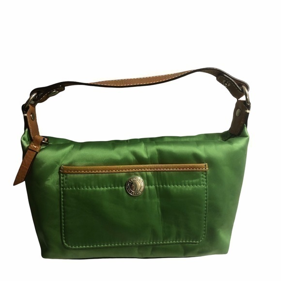Coach vintage y2k green satin mini bag leather trim - Picture 1 of 13